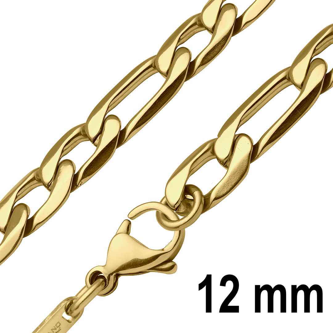 BALCANO - Figaro / Bracelet Figaro à maille 3+1 en acier inoxydable plaqué or 18K - 12 mm (441420BC88)