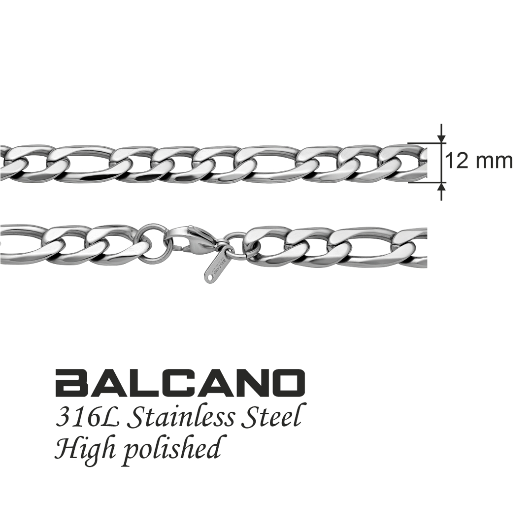 BALCANO - Figaro / Bracelet Figaro à maille 3+1 en acier inoxydable avec hautement polie - 12 mm (441420BC97)
