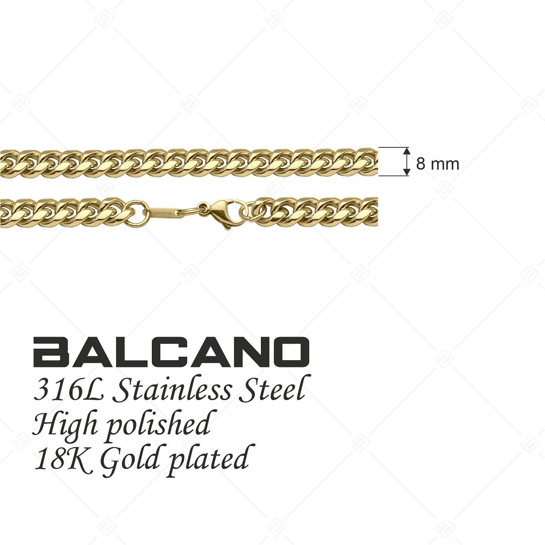 BALCANO - Curb / Stainless Steel Curb Chain-Bracelet, 18K Gold Plated - 8 mm (441429BC88)