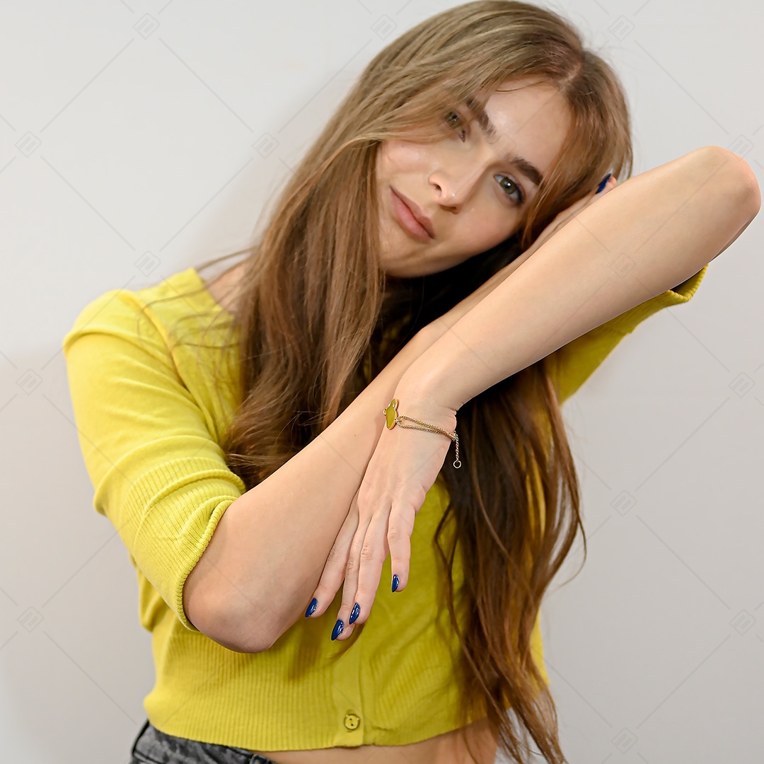 BALCANO - Lucy / Coeur asymétrique bracelet en acier inoxydable avec pierres précieuses zirconium, plaqué or 18K (441469BC88)
