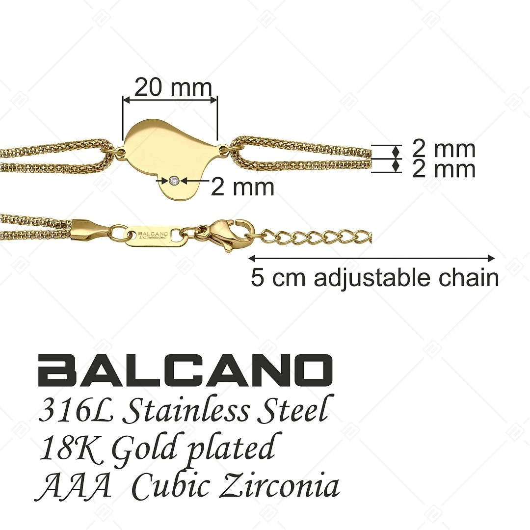 BALCANO - Lucy / Asymmetric Heart Stainless Steel Bacelet With Zirconia Gemstone, 18K Gold Plated (441469BC88)