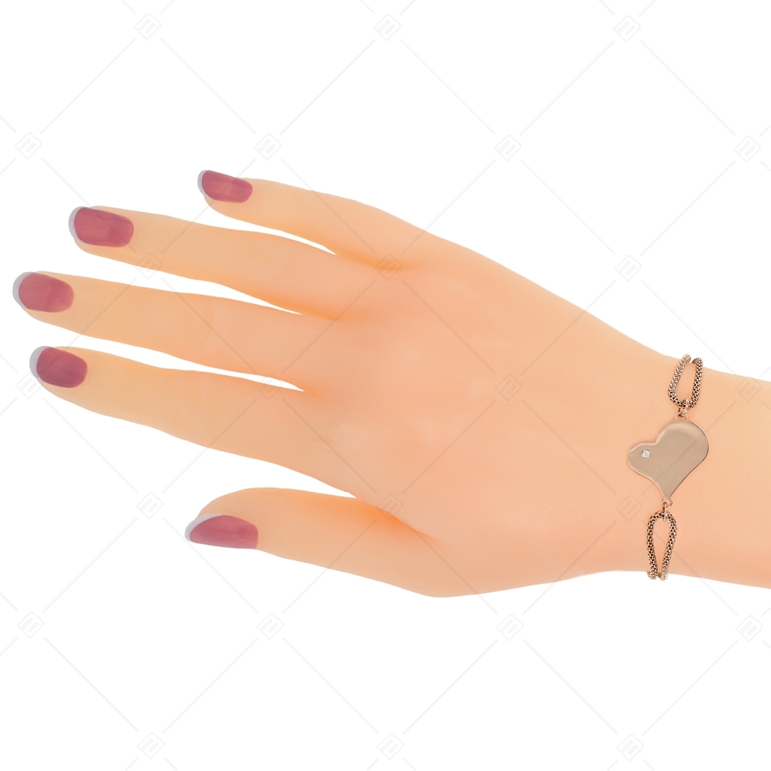 BALCANO - Lucy / Coeur asymétrique bracelet en acier inoxydable avec pierres précieuses zirconium, plaqué or rose 18K (441469BC96)