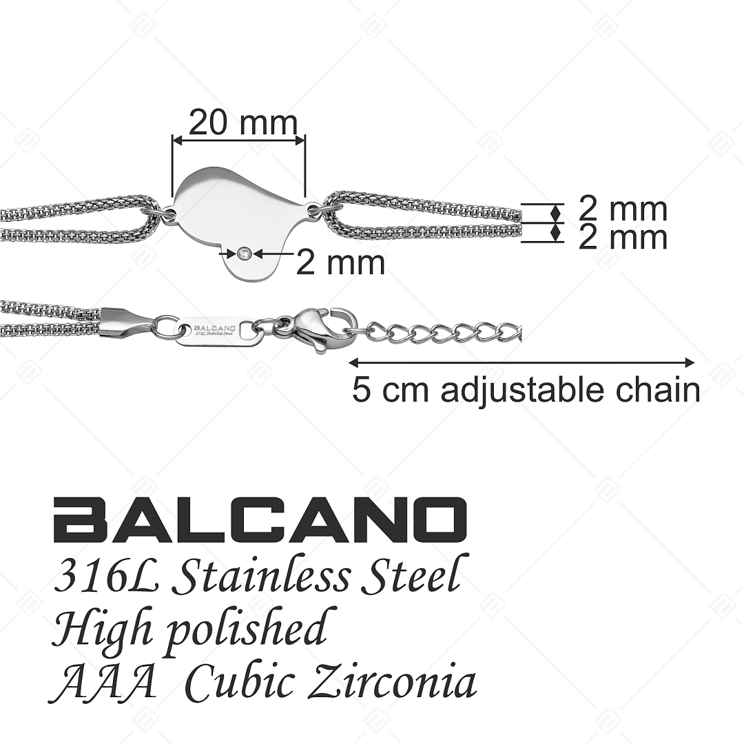 BALCANO - Lucy / Coeur asymétrique bracelet en acier inoxydable avec pierres précieuses zirconium, avec hautement polie (441469BC97)