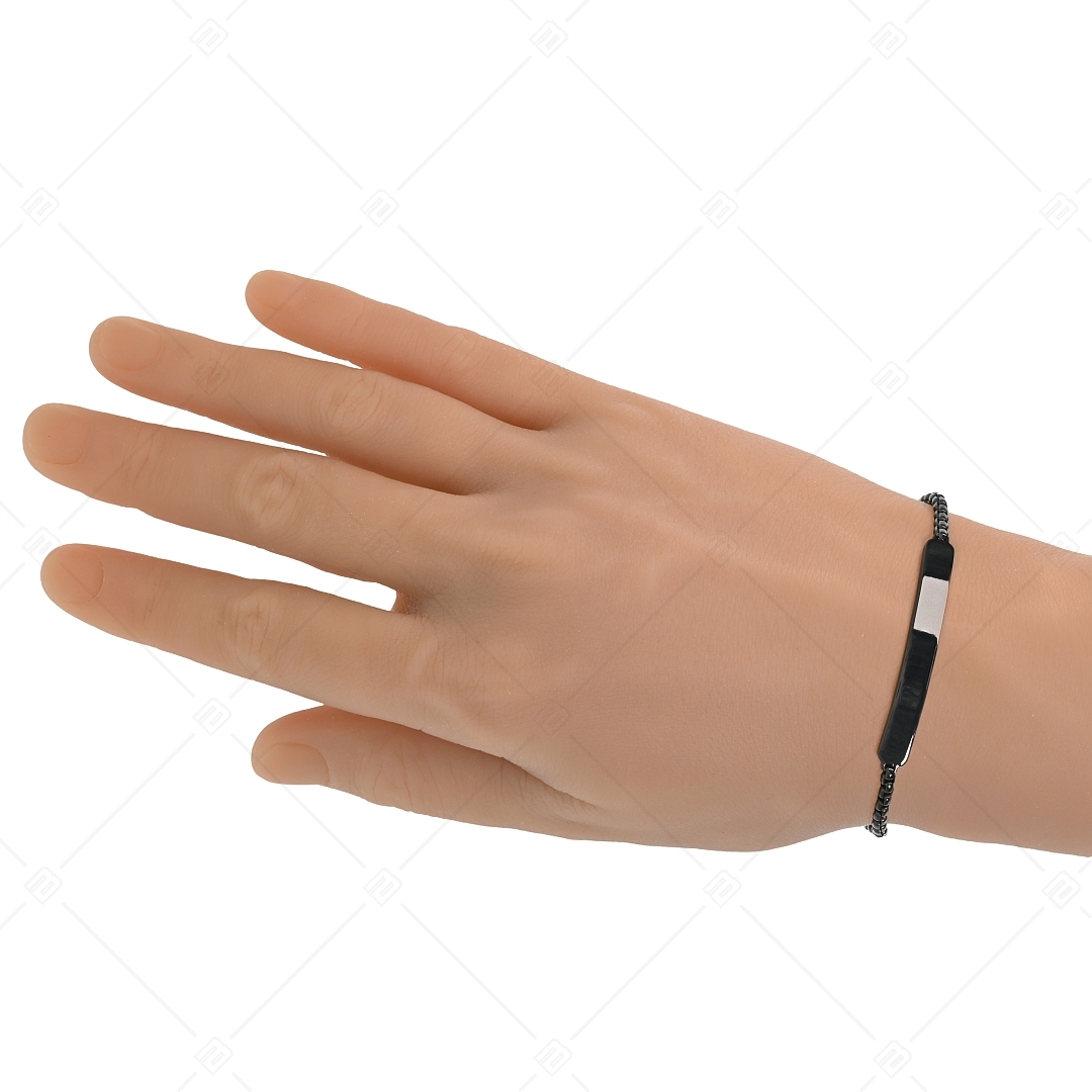 BALCANO - Steve / Gravierbares Edelstahl Armband Runde Venezianische Würfelkette mit schwarzer PVD-Beschichtung - 3mm (441470EG11)