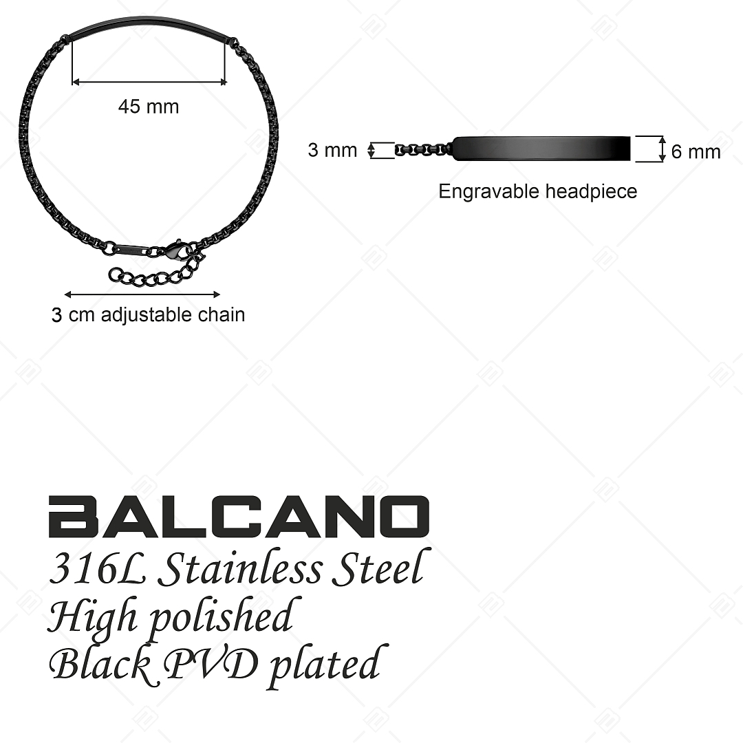 BALCANO - Steve /  Bracelet gravable en acier inoxydable, chaîne cube vénitienne ronde avec plaqué PVD noir - 3mm (441470EG11)