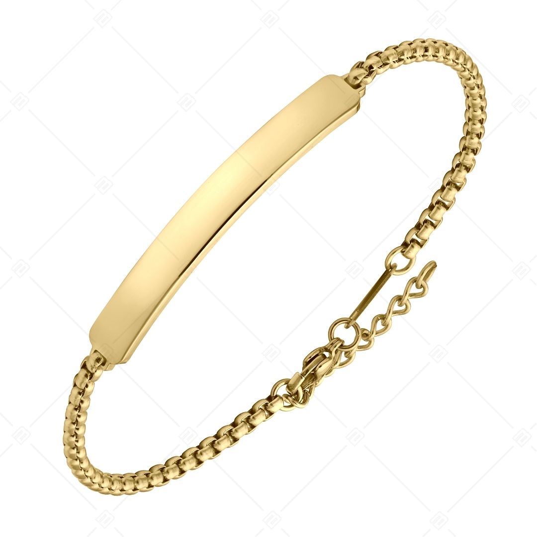 BALCANO - Steve / Engravable Stainless Steel Bracelet Round Venetian Cube Chain, 18K Gold Plated - 3mm (441470EG88)