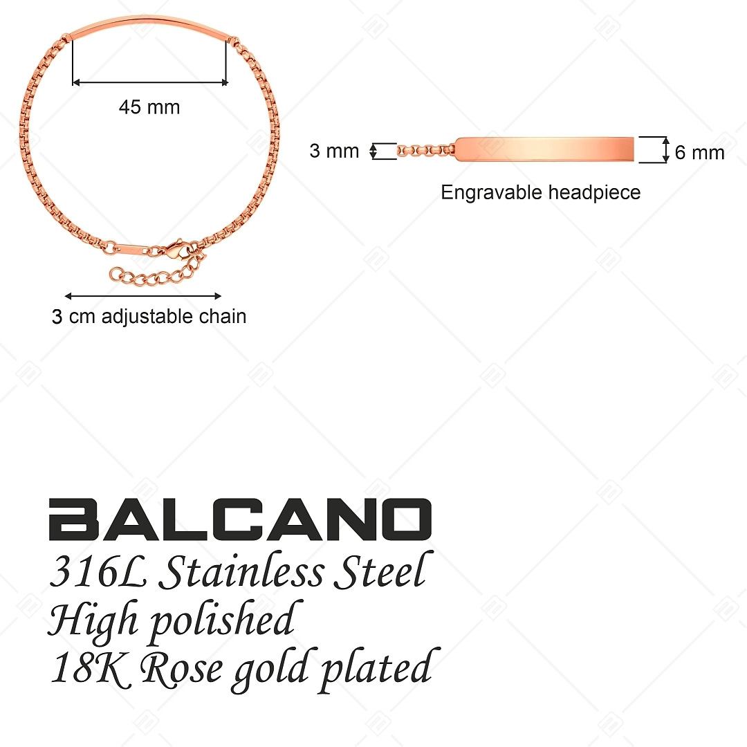 BALCANO - Steve / Gravierbares Edelstahl Armband Runde Venezianische Würfelkette mit 18K rosévergoldet - 3mm (441470EG96)