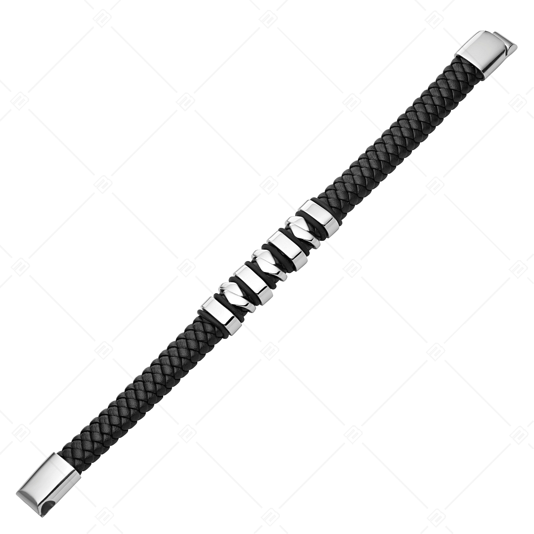 BALCANO - Hunter / Braided Leather Bracelet With Special, Multi-Part Stainless Steel Headpiece (441471BL97)