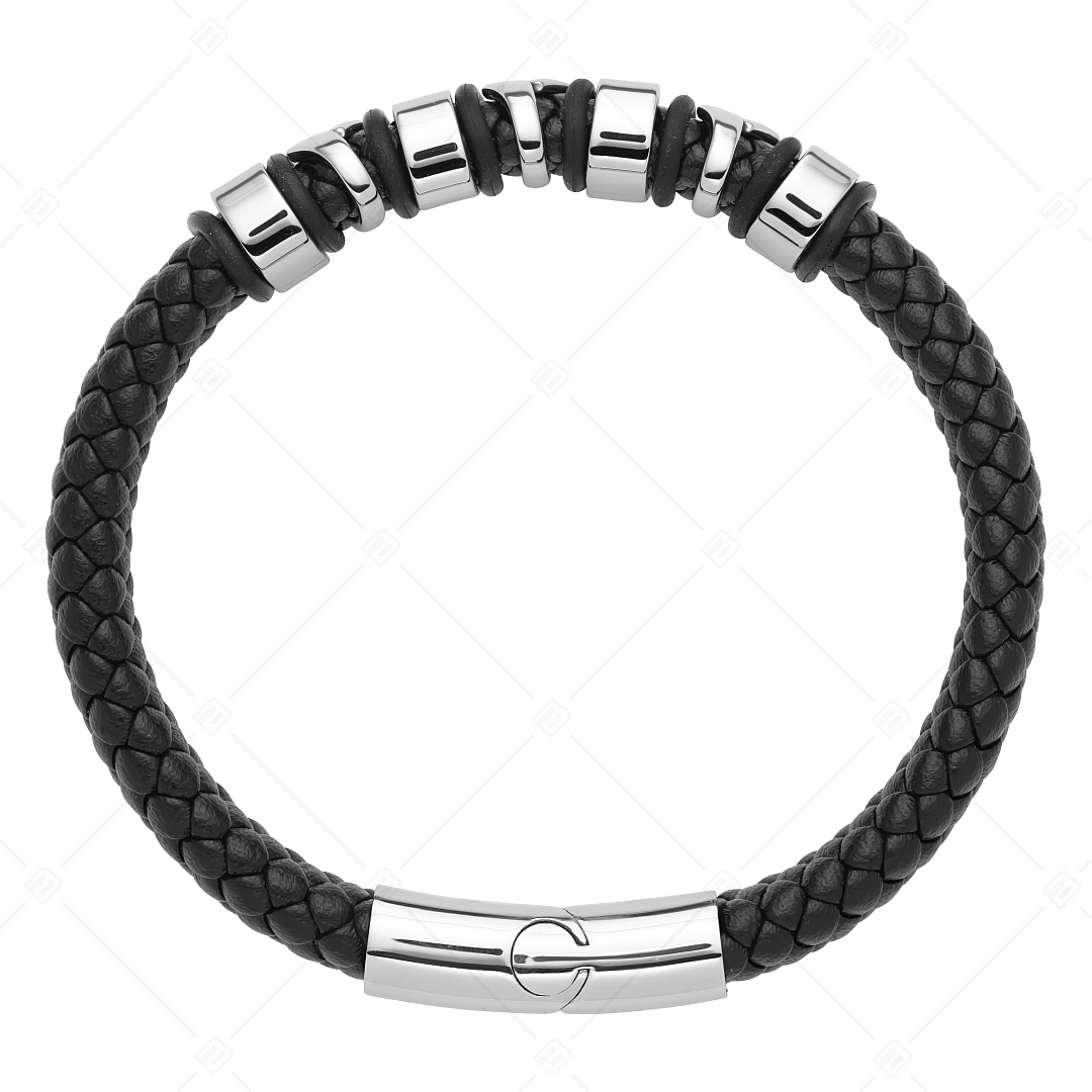 BALCANO - Hunter / Braided Leather Bracelet With Special, Multi-Part Stainless Steel Headpiece (441471BL97)