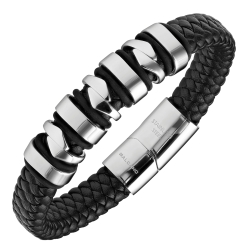 BALCANO - Hunter / Braided Leather Bracelet With Special, Multi-Part Stainless Steel Headpiece