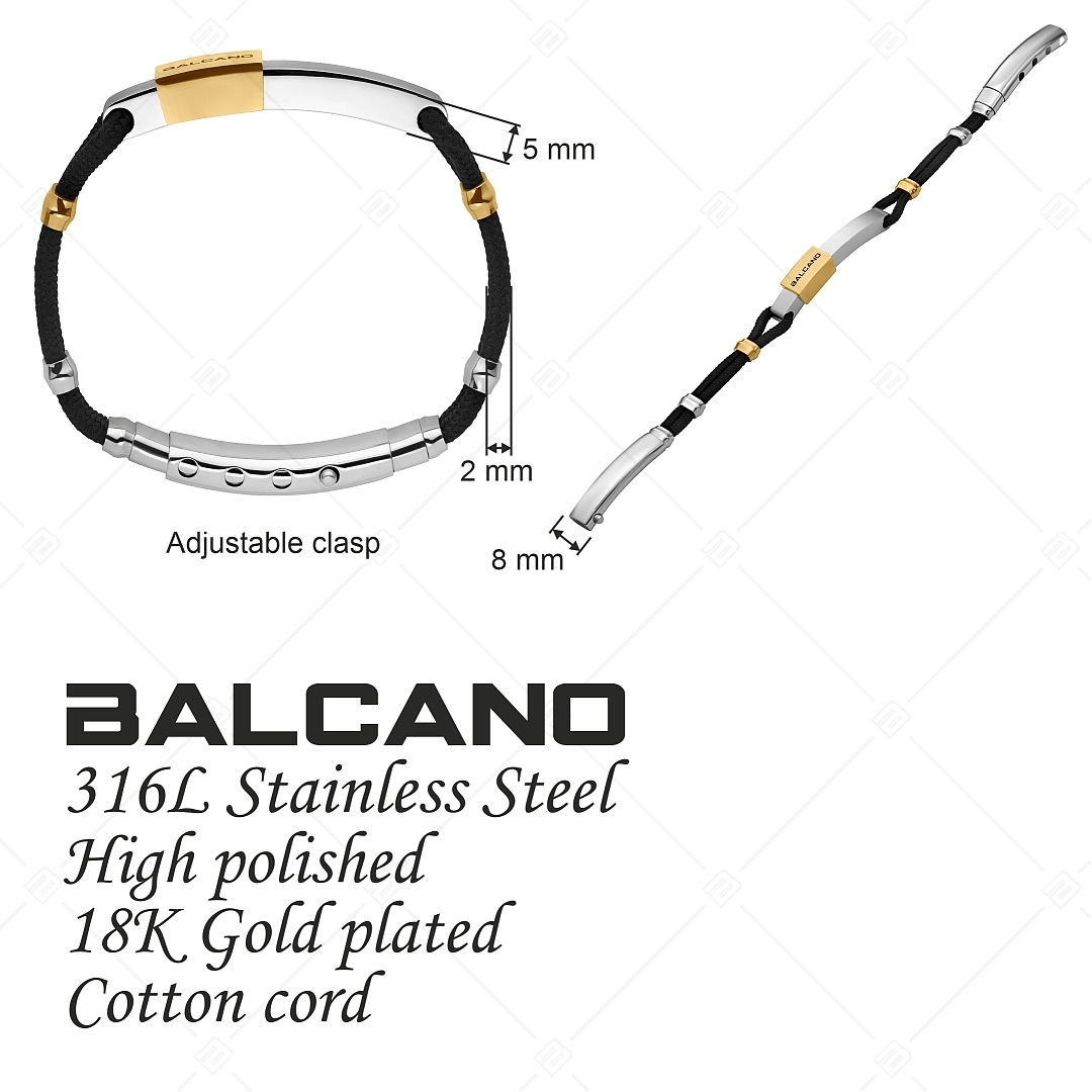 BALCANO - Ricky / Bracelet en cordon de coton tressé avec têtière unique en acier inoxydable, plaqué or 18K (441474BC88)