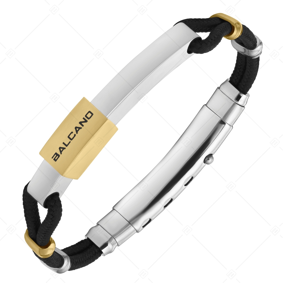 BALCANO - Ricky / Bracelet en cordon de coton tressé avec têtière unique en acier inoxydable, plaqué or 18K (441474BC88)