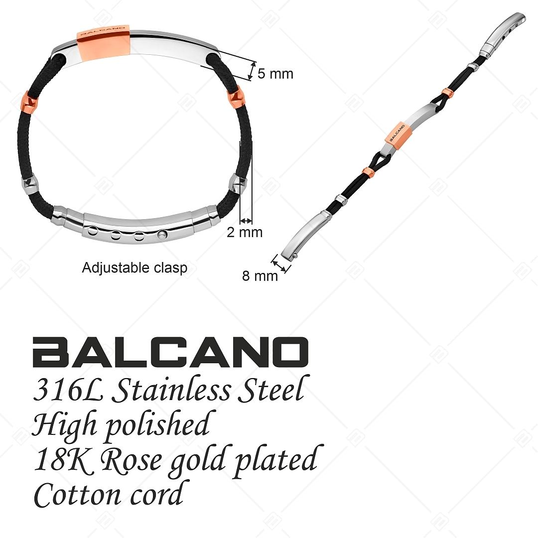 BALCANO - Ricky / Bracelet en cordon de coton tressé avec têtière unique en acier inoxydable, plaqué or rose 18K (441474BC96)