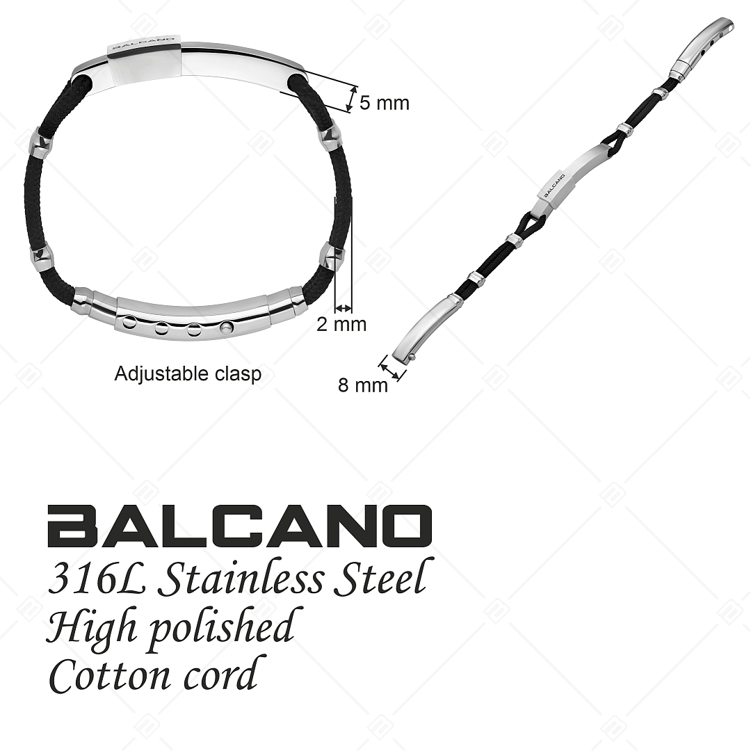 BALCANO - Ricky / Bracelet en cordon de coton tressé avec têtière unique en acier inoxydable, avec hautement polie (441474BC97)