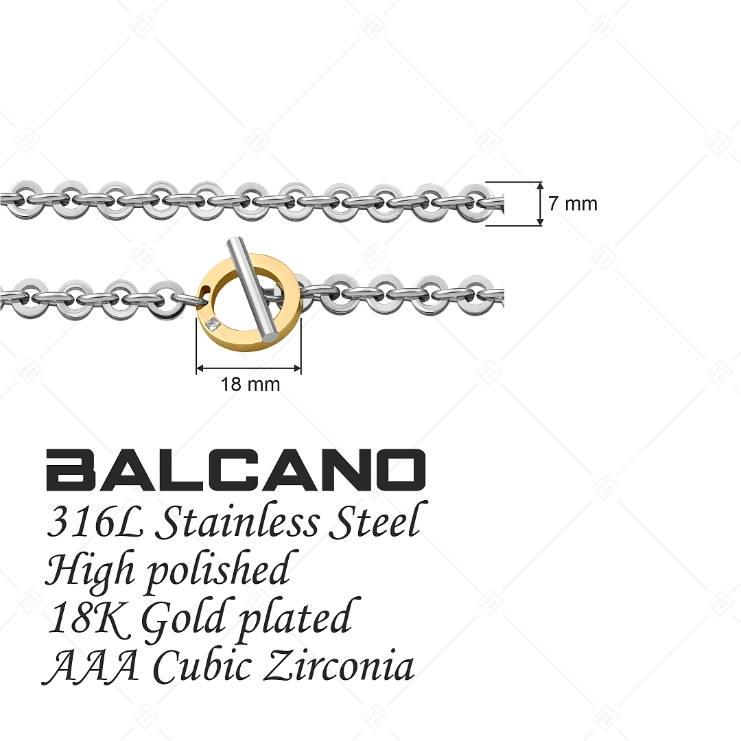BALCANO - Michelle / Stainless Steel Bracelet Of Round, Polished Chain Links With Zirconia, 18K Gold Plated (441475BC88)