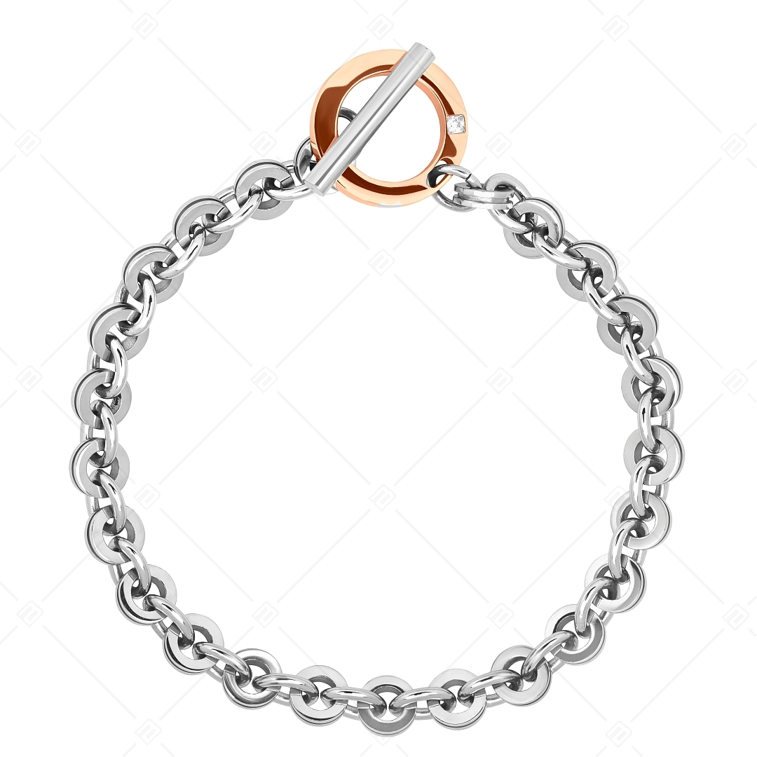 BALCANO - Michelle / Stainless Steel Bracelet Of Round, Polished Chain Links With Zirconia, 18K Rose Gold Plated (441475BC96)