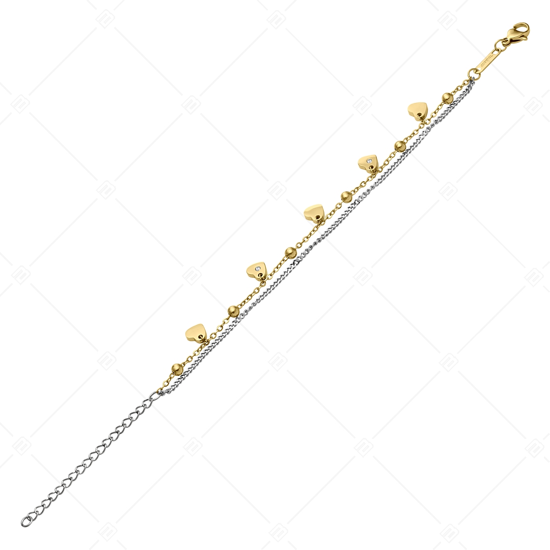 BALCANO - Calon / Stainless Steel Bracelet With Hearts, Beads And Zirconia Crystals, 18K Gold Plated (441477BC88)