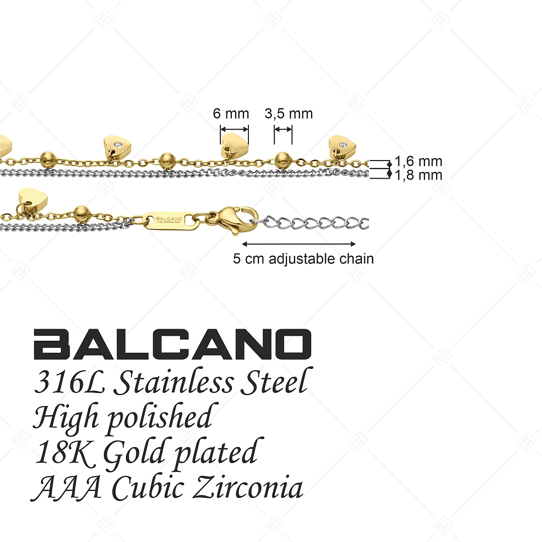 BALCANO - Calon / Bracelet en acier inoxydable avec cœurs, perles et cristaux de zircone, plaqué or 18K (441477BC88)