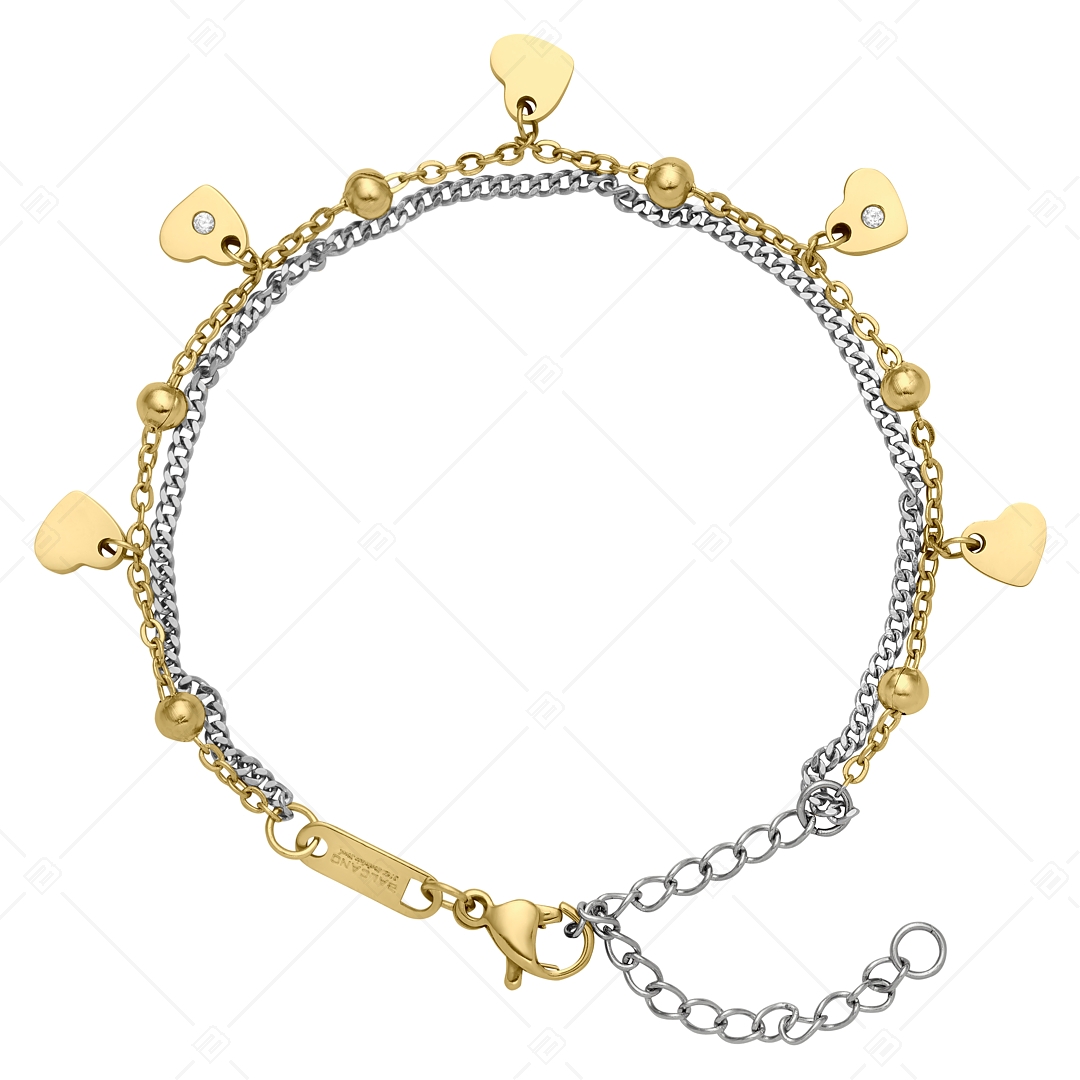 BALCANO - Calon / Stainless Steel Bracelet With Hearts, Beads And Zirconia Crystals, 18K Gold Plated (441477BC88)