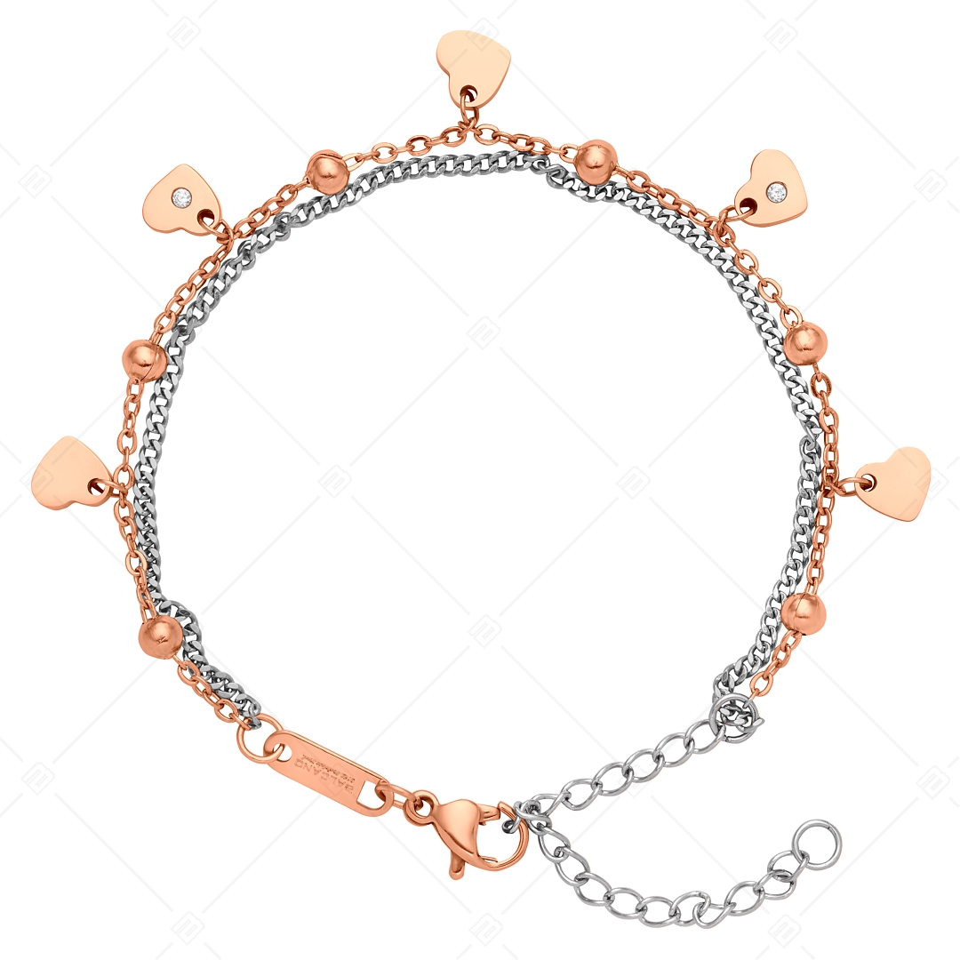 BALCANO - Calon / Bracelet en acier inoxydable avec cœurs, perles et cristaux de zircone, plaqué or rose 18K (441477BC96)