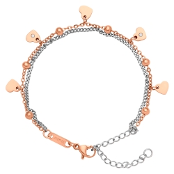 BALCANO - Calon / Bracelet en acier inoxydable avec cœurs, perles et cristaux de zircone, plaqué or rose 18K