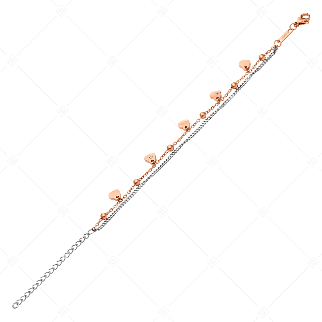 BALCANO - Calon / Stainless Steel Bracelet With Hearts, Beads and Zirconia Crystals, 18K Rose Gold Plated (441477BC96)