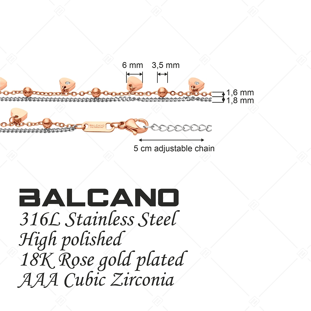 BALCANO - Calon / Bracelet en acier inoxydable avec cœurs, perles et cristaux de zircone, plaqué or rose 18K (441477BC96)