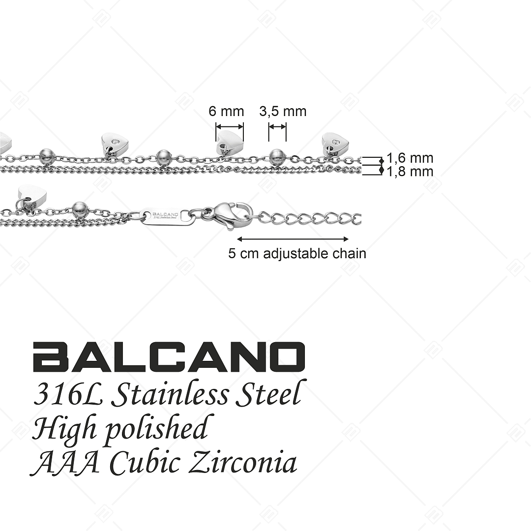 BALCANO - Calon / Stainless Steel Bracelet With Hearts, Beads and Zirconia Crystals (441477BC97)