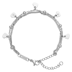 BALCANO - Calon / Bracelet en acier inoxydable avec cœurs, perles et cristaux de zircone