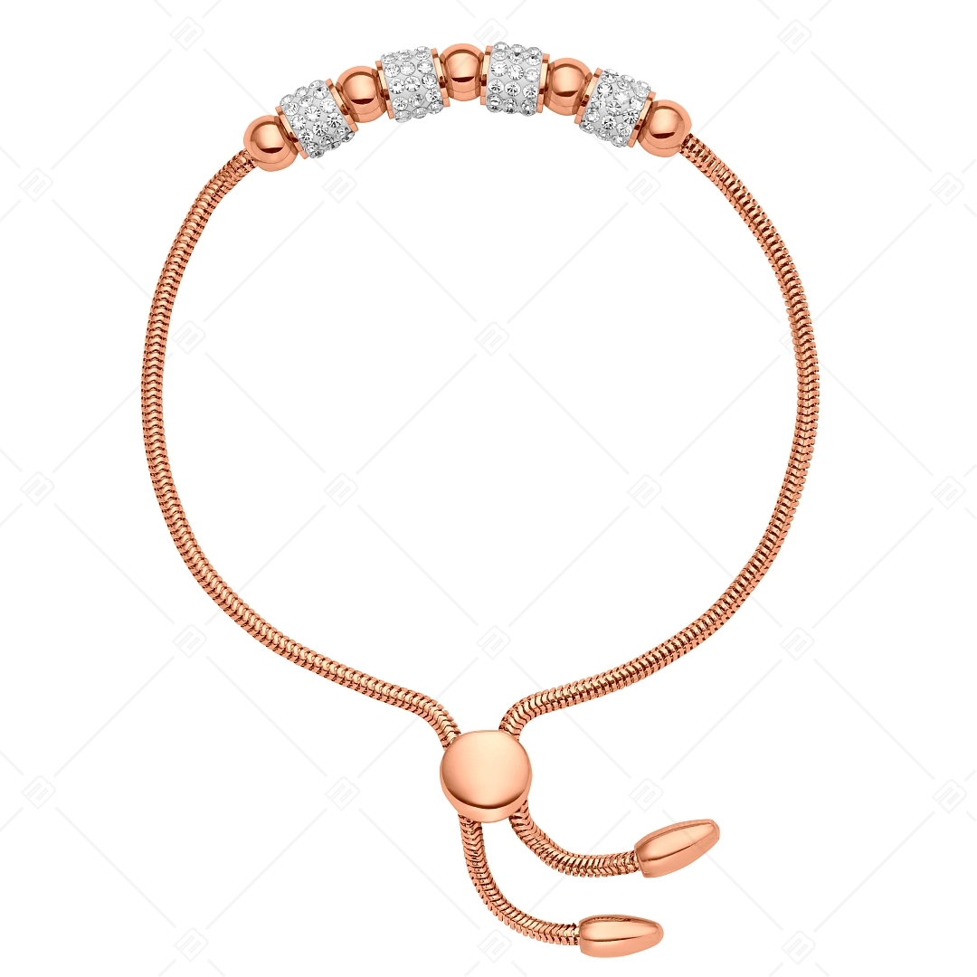 BALCANO - Shelly / Bracelet chaîne serpent en acier inoxydable avec cylindres en cristal et perles, plaqué or rose 18K (441478BC96)