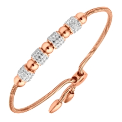 BALCANO - Shelly / Bracelet chaîne serpent en acier inoxydable avec cylindres en cristal et perles, plaqué or rose 18K