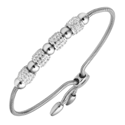 BALCANO - Shelly / Bracelet chaîne serpent en acier inoxydable avec cylindres en cristal et perles, avec hautement polie