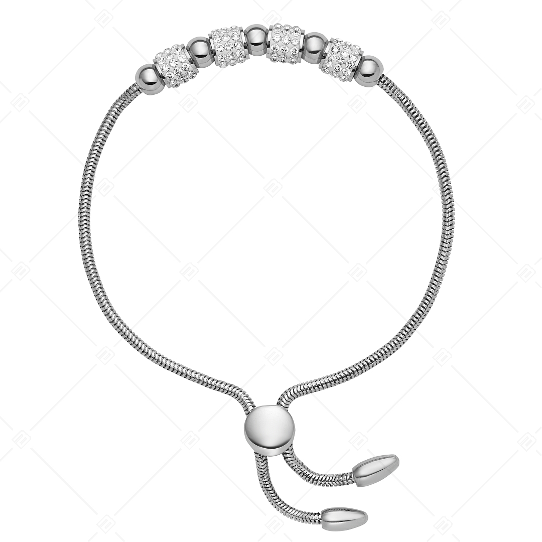 BALCANO - Shelly / Stainless Steel Snake Chain Bracelet With Crystal Cylinders and Beads, High Polished (441478BC97)