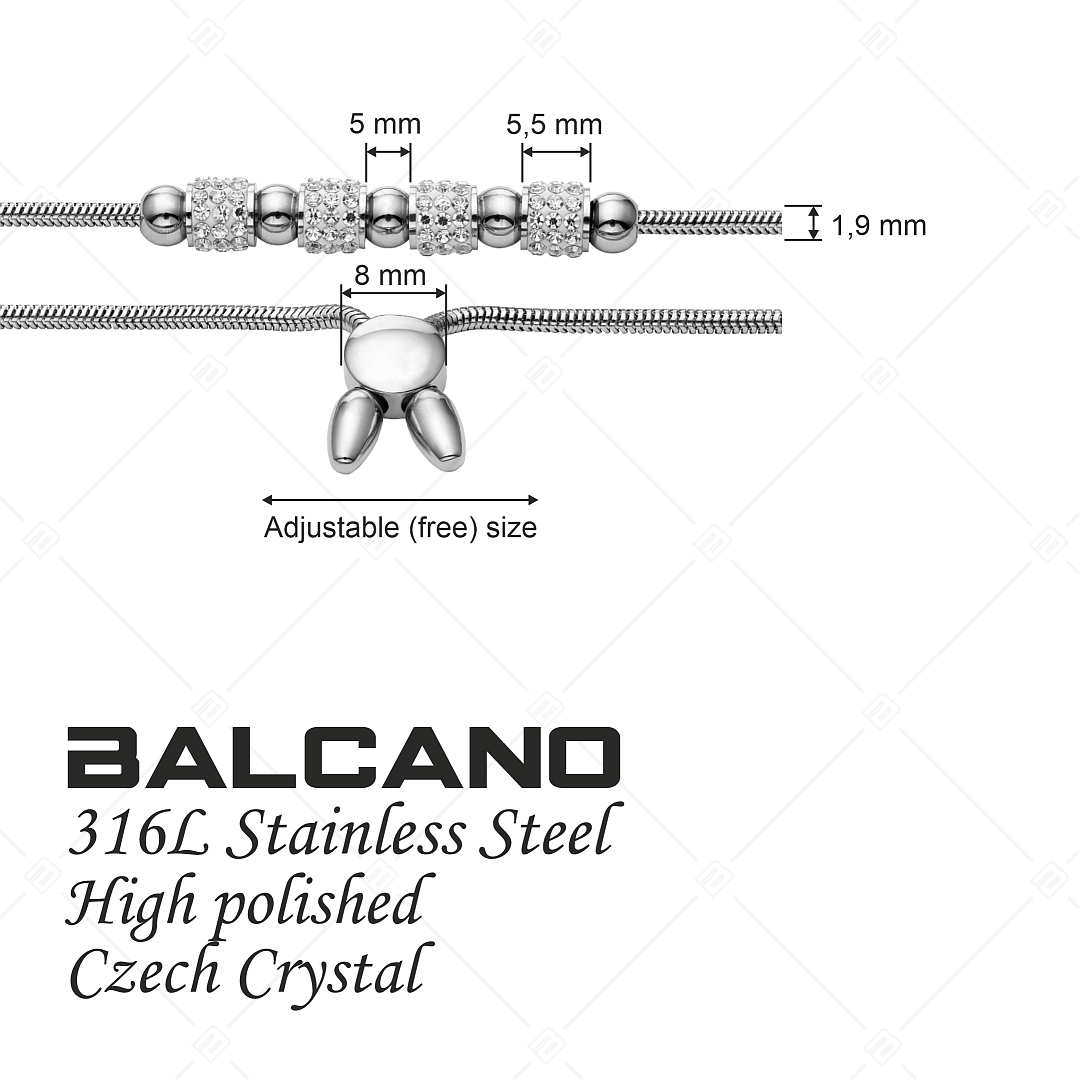BALCANO - Shelly / Bracelet chaîne serpent en acier inoxydable avec cylindres en cristal et perles, avec hautement polie (441478BC97)