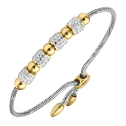 BALCANO - Shelly / Bracelet chaîne serpent en acier inoxydable bicolore,  cylindres en cristal et perles, plaqué or 18K