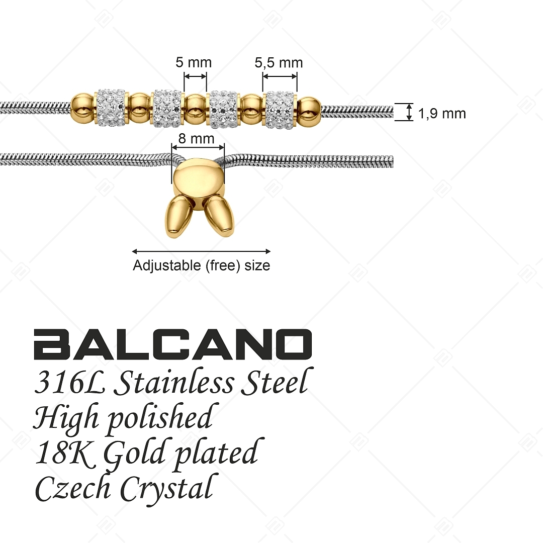 BALCANO - Shelly / Bracelet chaîne serpent en acier inoxydable bicolore,  cylindres en cristal et perles, plaqué or 18K (441478BC99)