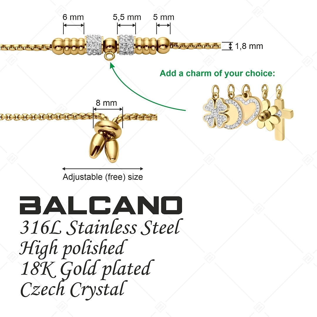 BALCANO - Samantha / Bracelet chaîne en acier inoxydable plaqué or 18K avec cylindres de cristal et anneau charm (441479BC88)