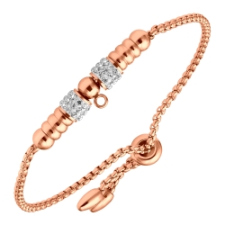 BALCANO - Samantha / Bracelet chaîne serpent en acier inoxydable plaqué or rose 18K avec cylindres et Charm Ring