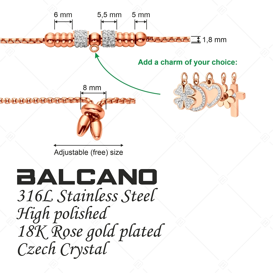 BALCANO - Samantha / Bracelet chaîne en acier inoxydable plaqué or rose 18K avec cylindres de cristal et anneau charm (441479BC96)