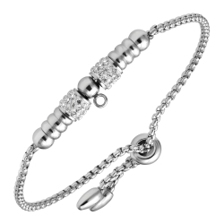 BALCANO - Samantha / Stainless Steel Chain Bracelet With High Polish, Crystal Cylinders and Charm Ring