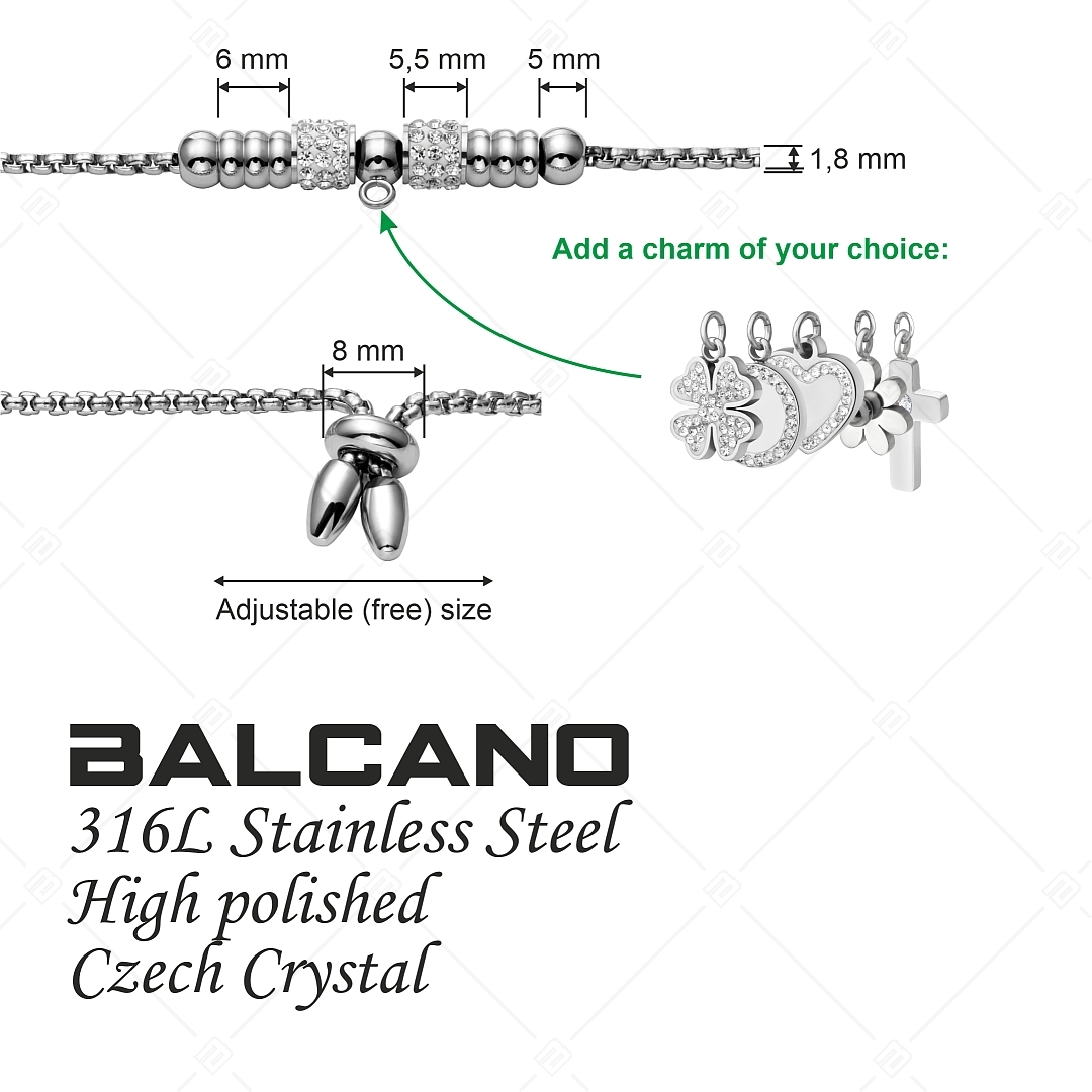 BALCANO - Samantha / Bracelet chaîne en acier inoxydable avec cylindres de cristal et anneau charm (441479BC97)