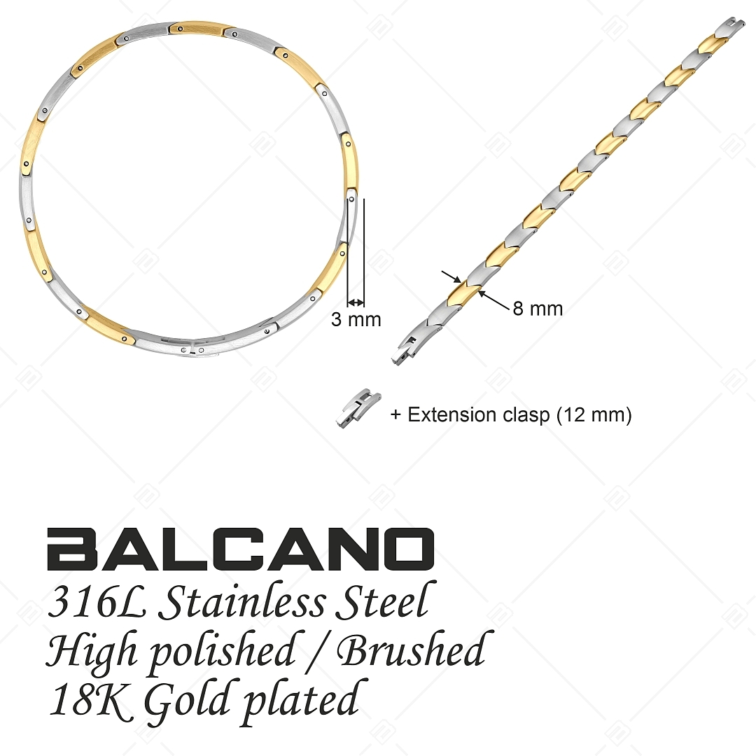 BALCANO - Terry / Edelstahlarmband mit Satin-Finish und 18K vergoldetem pfeilförmigem Muster (441485BC88)