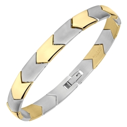 BALCANO - Terry / Stainless Steel Bracelet With Satin Finish and 18K Gold Plated Arrow Shape Pattern