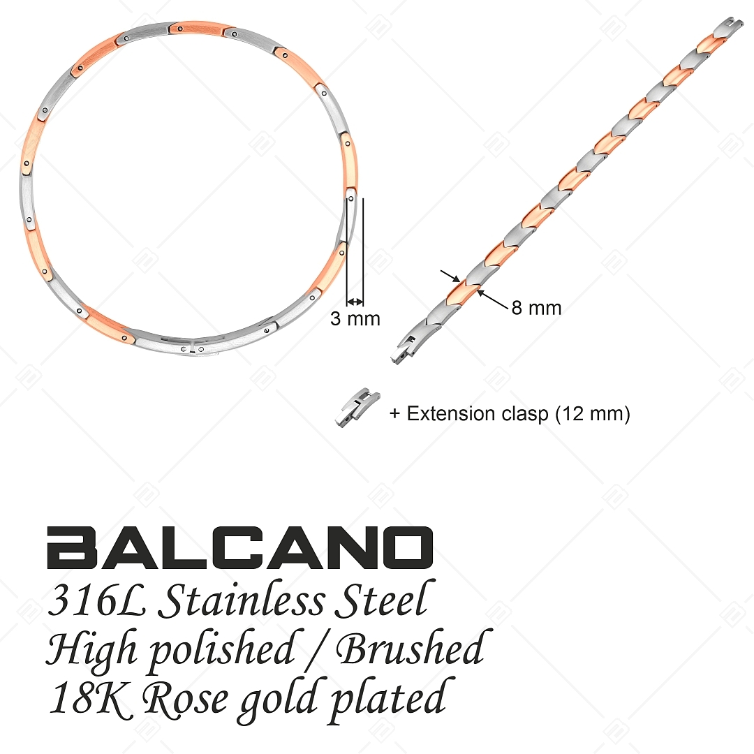 BALCANO - Terry / Edelstahlarmband mit Satin-Finish und 18K rosévergoldetem pfeilförmigem Muster (441485BC96)