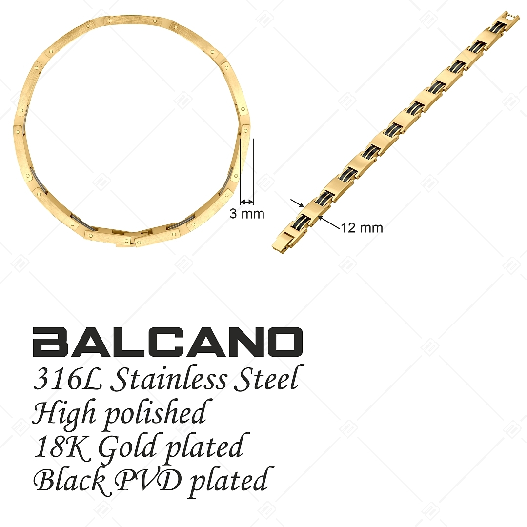 BALCANO - Jordan / Stainless Steel Bracelet 18K Gold Plated and With Black PVD Coated Double Inlays (441486BC88)