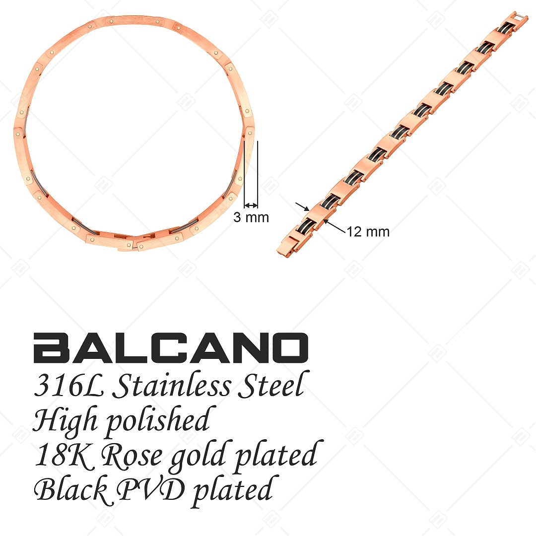 BALCANO - Jordan / Bracelet en acier inoxydable plaqué or rose 18K et incrustations doubles plaqué PVD noir (441486BC96)