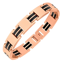 BALCANO - Jordan / Edelstahl Armband mit 18K rosévergoldet und mit schwarz PVD-beschichteten Doppel-Inlays