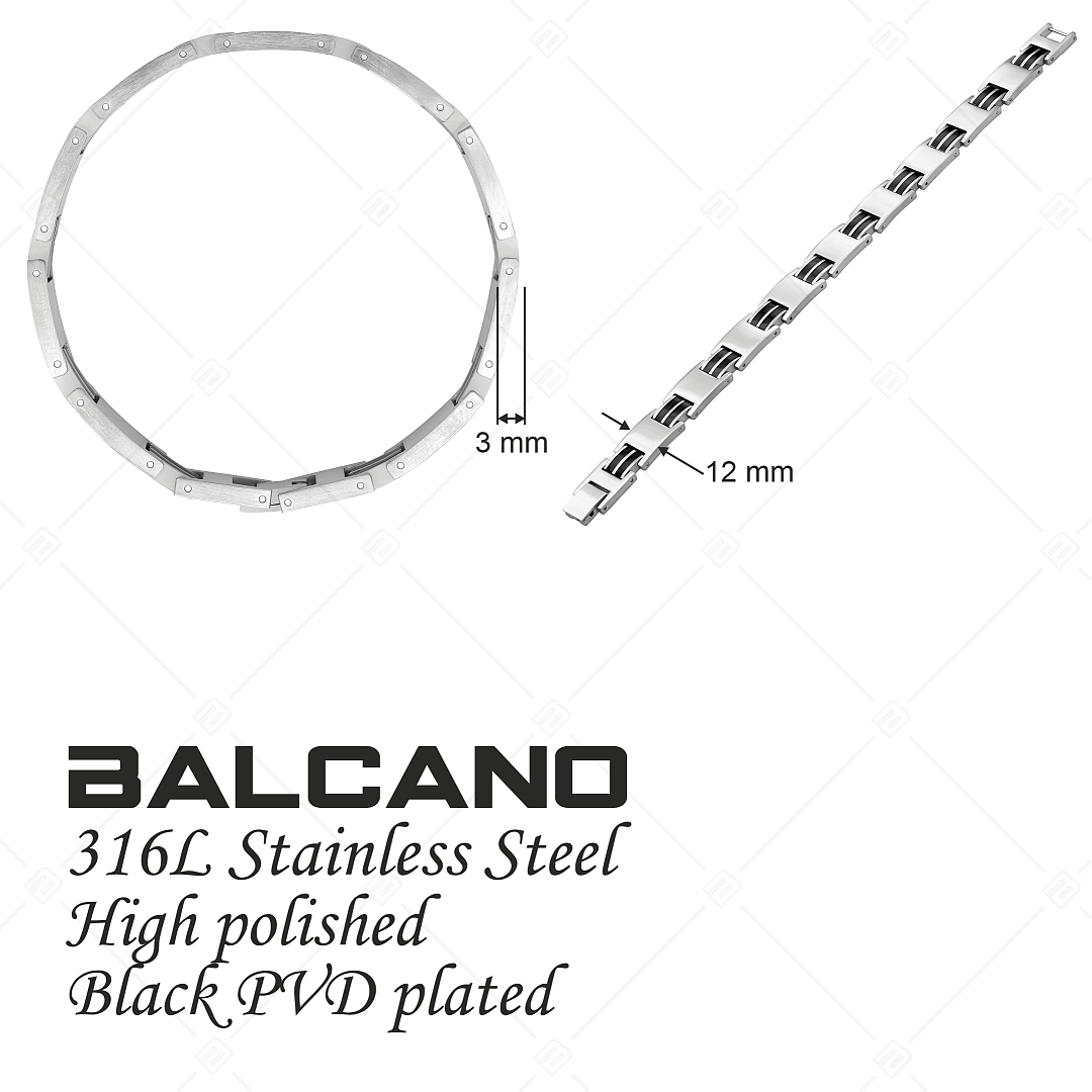 BALCANO - Jordan / Bracelet en acier inoxydable polie à haute brillance et incrustations doubles plaqué PVD noir (441486BC97)