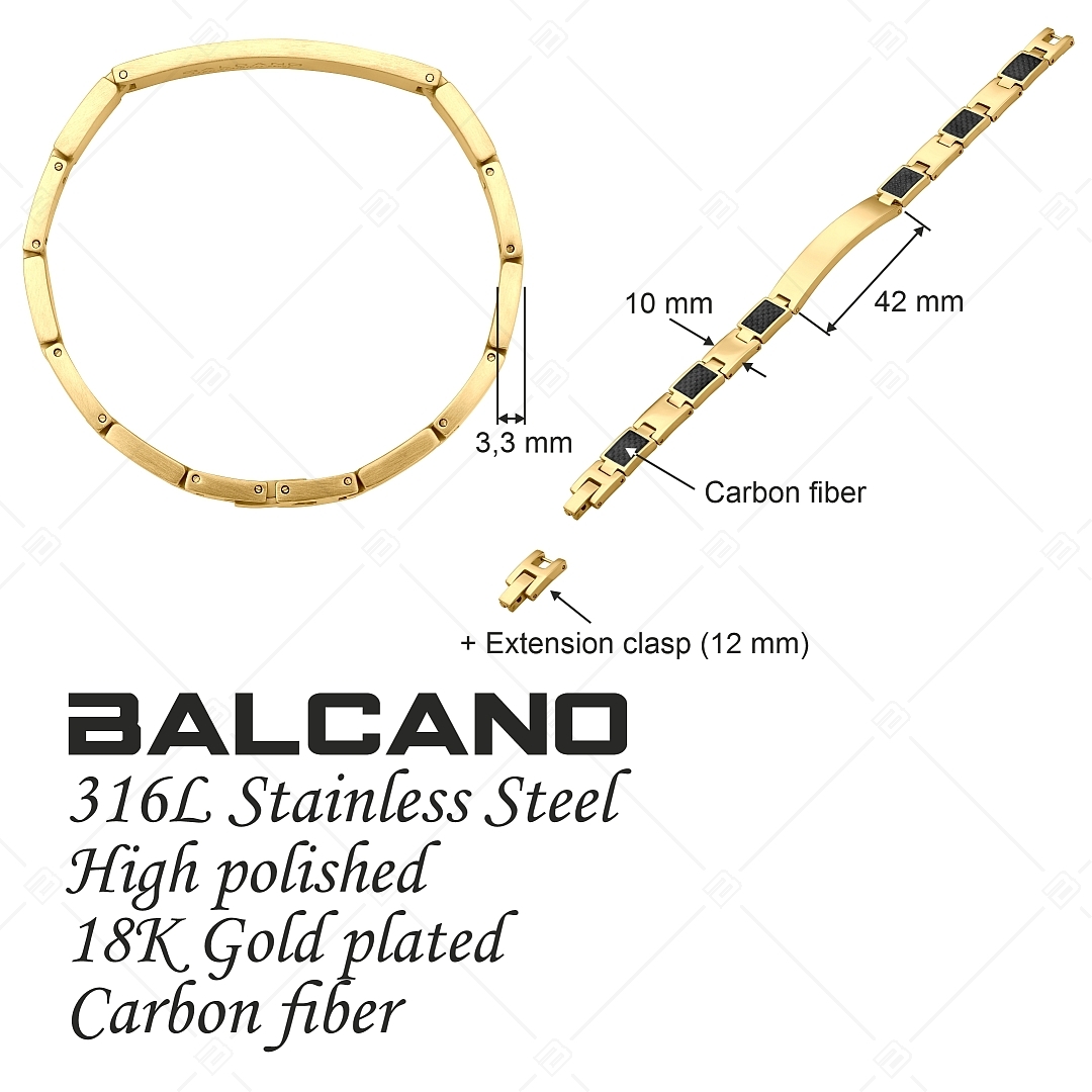 BALCANO - Martin / Engravable Stainless Steel Bracelet With Carbon Fiber Inlay 18K Gold Plated (441487BC88)