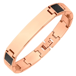 BALCANO - Martin / Bracelet gravable en acier inoxydable avec incrustation en fibre de carbone et plaqué or rose 18K